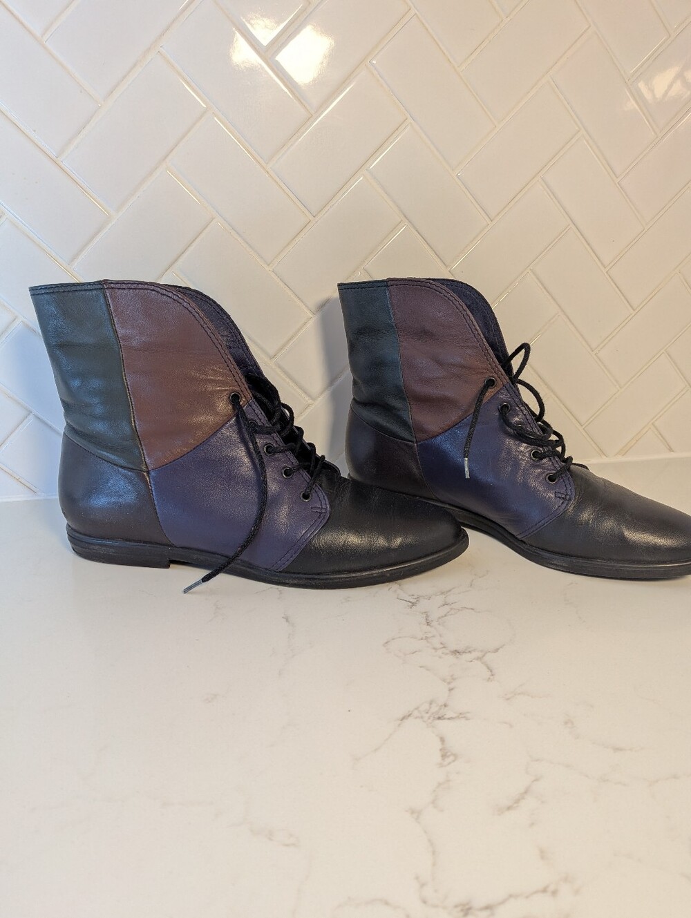 Nicole Women Color Vintage Block Leather Ankle Boots Academia Poetcore Gothic